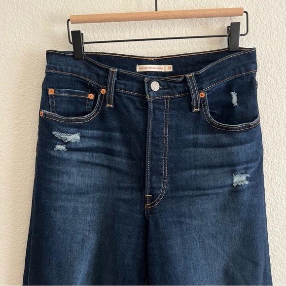 Levis Ribcage Straight Ankle Dark Wash Distressed Jeans Size 29 - Picture 2 of 10